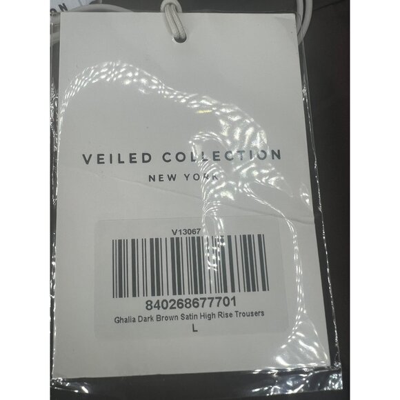 Veiled Colletion Ghalia Dark Brown Satin High Rise Trousers L - Picture 10 of 13